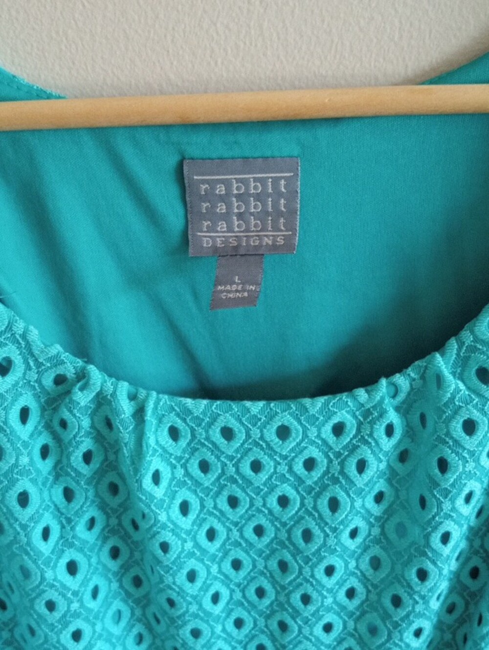Rabbit Rabbit Rabbit Turquoise Eyelet Midi Dress Size Large - Picture 2 of 4